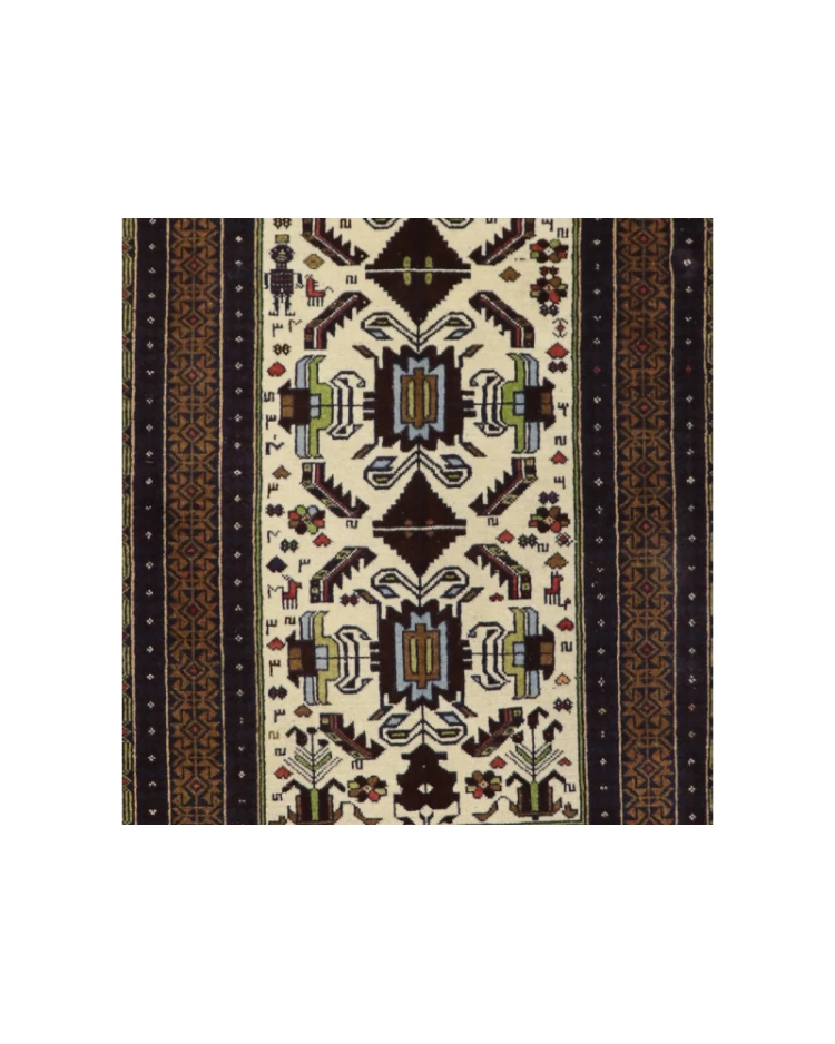 Handmade Ivory Persian Baluch Wool Area Rug 821221
